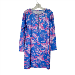 Vibrant Blue & Pink Floral Zip-Front Mini Dress